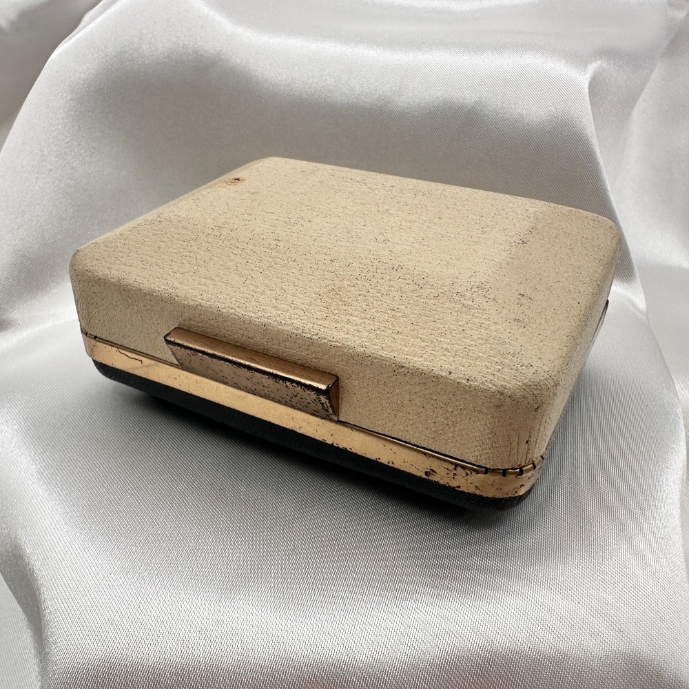 Vintage 80s Krementz Cream Textured Silk Presentation Box Gold Tone Trim Jewelry
